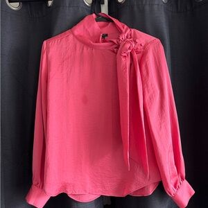 Ann Taylor Vibrant Pink Blouse with Bow Detail